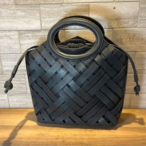 NWT Anthropologie Black Woven Leather Satchel Purse Handbag | $128